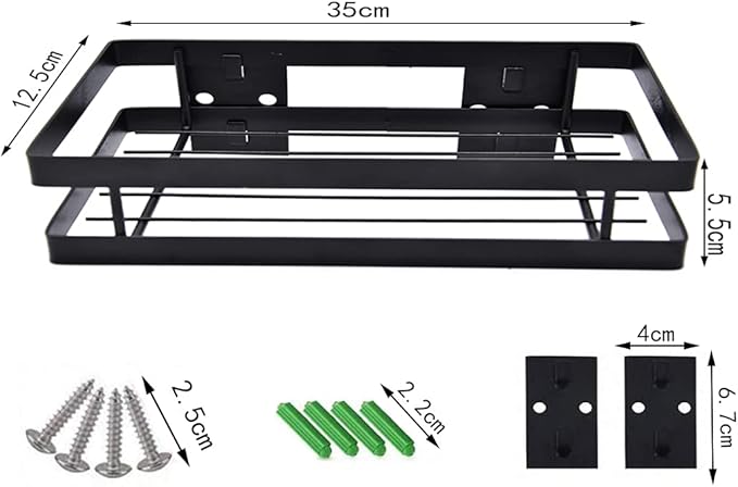 Hoshen Kitchen Hanging Buckle Spice Rack, Wrought Iron Coating Storage Rack, Wall-Mounted Spice Bottle Jam Storage Rack, Bathroom Storage Rack，1 Piece ，Black，35CM