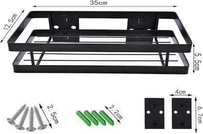 Hoshen Kitchen Hanging Buckle Spice Rack, Wrought Iron Coating Storage Rack, Wall-Mounted Spice Bottle Jam Storage Rack, Bathroom Storage Rack，1 Piece ，Black，35CM