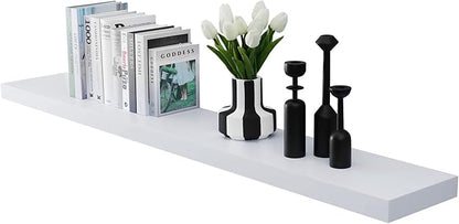 WELLAND 48 inch White Mission Floating Shelves for Wall, Bathroom and Bedroom, Modern Display and Book Shelves, Kitchen