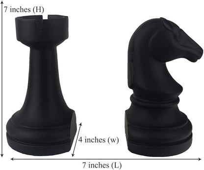 Decorative Chess Bookends for Shelves, Book Ends Decorative for Office Heavy Books, 7x7x4 inches, Black,1Pair/2Piece (Chess)