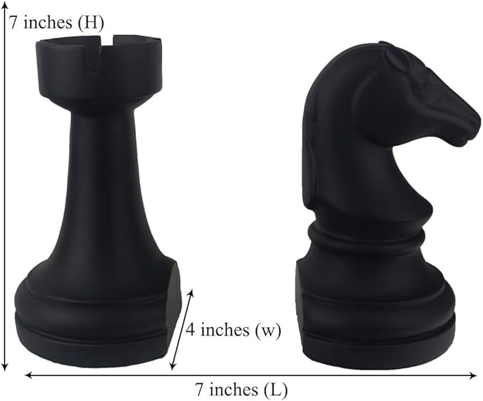 Decorative Chess Bookends for Shelves, Book Ends Decorative for Office Heavy Books, 7x7x4 inches, Black,1Pair/2Piece (Chess)