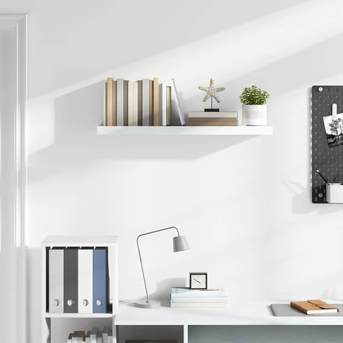 High Gloss White Honeycomb MDF Floating Wall Shelf with Metal Brackets, Modern Minimalist Design for Home and Office Display, Easy Installation and Strong Support, 4-Piece Set
