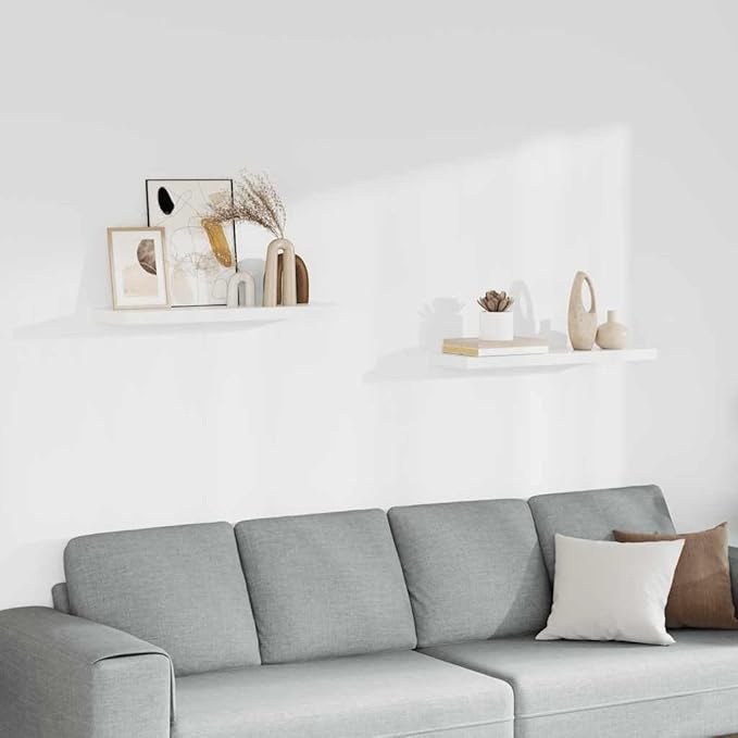 Set of 2 White Honeycomb MDF Floating Wall Shelves with Metal Hardware, Minimalist Storage for Living Room Bedroom Office, Invisible Mounting, Modern Display Unit