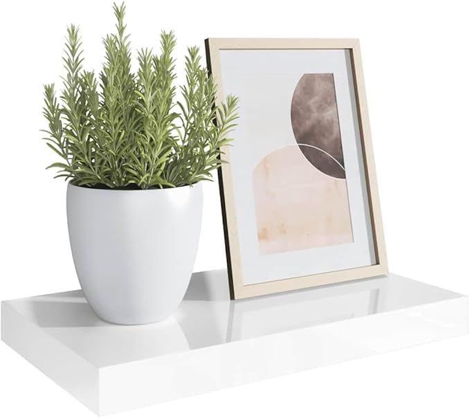 High Gloss White Honeycomb MDF Floating Wall Shelf with Metal Bracket, 4-Piece Set for Modern Home Decor and Smart Storage Solution