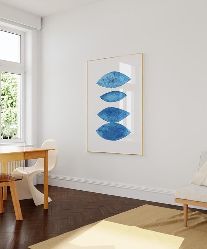 Nationcog Modern Blue Watercolor Organic Leaves Art Print, Minimalist Mid-Century Poster, Large Contemporary Wall Decor for Home, Abstract Handmade Gift Idea (Unframed) (9x11)