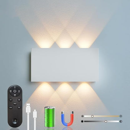 Shelprojsu LED Cordless Wall Sconce, 5200mAh Rechargeable Battery Operated Wall Lamp with Remote Control, 3 Colors and Dimmable Magnetic Wireless Wall Light (White, 1)