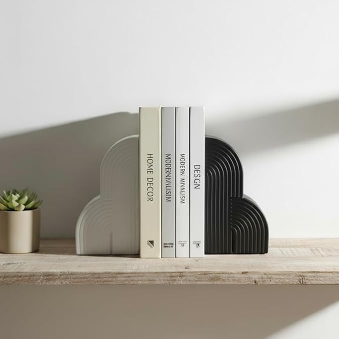 6.6‘’ Decorative Resin Book Ends for Shelves - Modern Bookends for Heavy Books - Minimalist Book Stopper for Aesthetic Home Office Bookshelf Decor - Stylish Gifts for Book Lovers (Black and White)