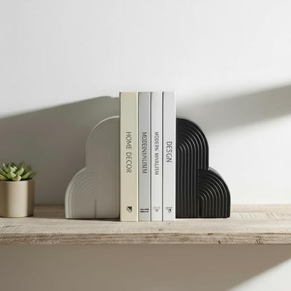 6.6‘’ Decorative Resin Book Ends for Shelves - Modern Bookends for Heavy Books - Minimalist Book Stopper for Aesthetic Home Office Bookshelf Decor - Stylish Gifts for Book Lovers (Black and White)