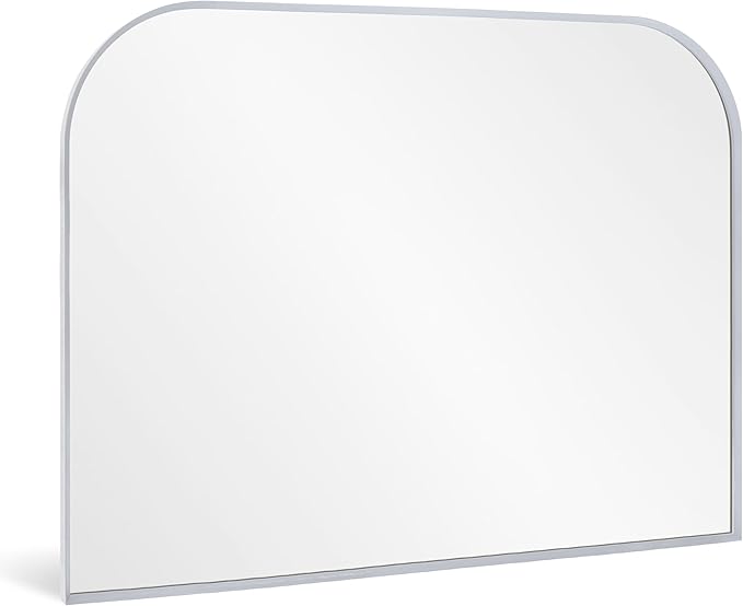 Modern Large Wall Mirror, Modern Mantel Minimalist Home Decor, Brushed Silver Metal Framed Arched Mirror for Living Room, Bedroom, Fireplace, Mantle, Entryway, Bathroom, 36