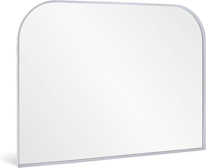 Modern Large Wall Mirror, Modern Mantel Minimalist Home Decor, Brushed Silver Metal Framed Arched Mirror for Living Room, Bedroom, Fireplace, Mantle, Entryway, Bathroom, 36" x 30", Silver