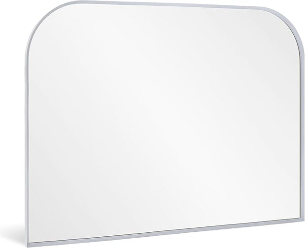 Modern Large Wall Mirror, Modern Mantel Minimalist Home Decor, Brushed Silver Metal Framed Arched Mirror for Living Room, Bedroom, Fireplace, Mantle, Entryway, Bathroom, 36" x 30", Silver