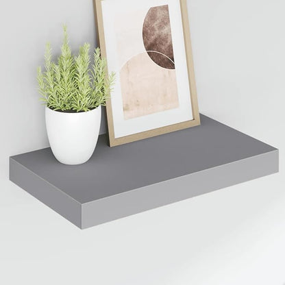 Floating Wall Shelves 2 pcs Gray 15.7"x9.1"x1.5" MDF, Invisible Mounting System for Home Decor, Modern Display Rack for Books and Collectibles, Durable Honeycomb MDF