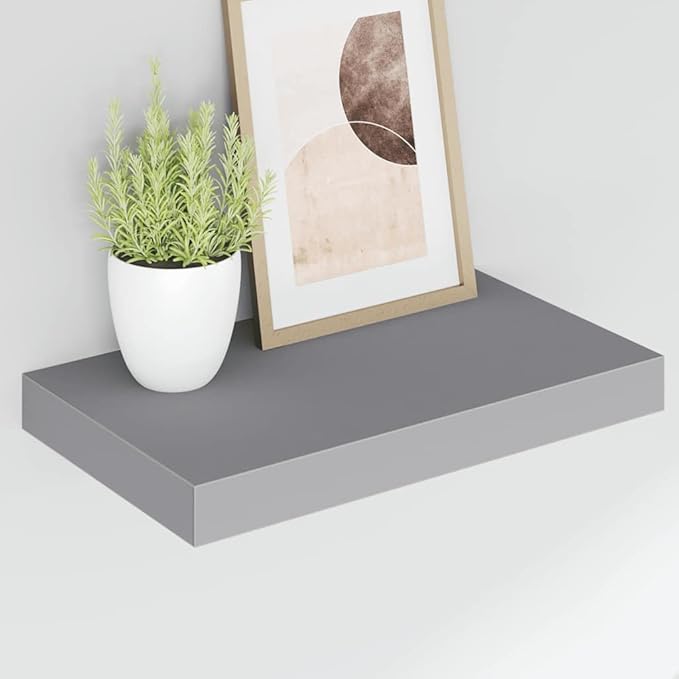 Floating Wall Shelves 2 pcs Gray 15.7"x9.1"x1.5" MDF, Invisible Mounting System for Home Decor, Modern Display Shelf for Awards Books Collectibles Ornaments, Durable