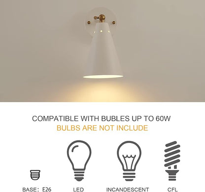 MWZ White Wall Sconces Set of Two, Modern Sconces Light Fixtures Hardwired with Metal Shade,Indoor Decor Arm Swing Lamp for Hallway,Bedroom,Living Room,Reading,Bedside,Kitchen,Nightstand