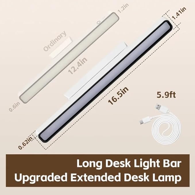 Magnetic Light Bar, 16.5in Rechargeable LED Desk Light Bar with Remote Control, 3000K, 4500K, 6000K Color Temperature Battery Powered Under Cabinet Lighting for Desk, Home Office, Under Shelf