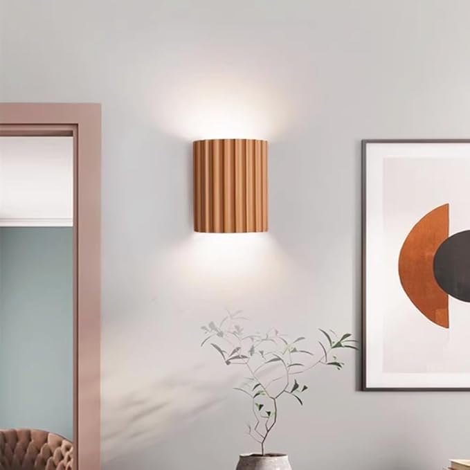 Contemporary Mini Wall Light Minimalist Half-Cylinder Desgin Wall Mounted Lamp Resin Plaster Wall Sconce for Living Room Bed Room Stairway Hallway (Orange, Small)