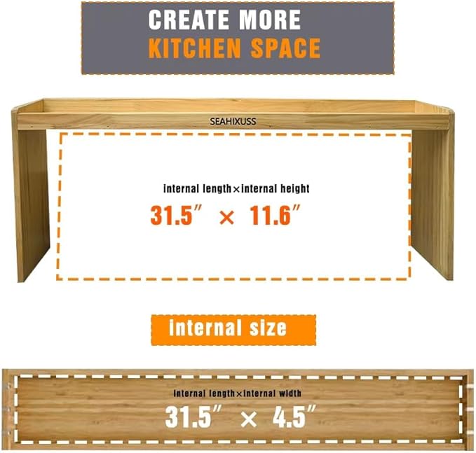 Bamboo Over the Stove Spice Shelf for Kitchen Storage, 31.5