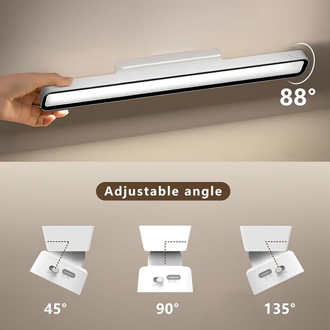 Magnetic Light Bar, 16.5in Rechargeable LED Desk Light Bar with Remote Control, 3000K, 4500K, 6000K Color Temperature Battery Powered Under Cabinet Lighting for Desk, Home Office, Under Shelf