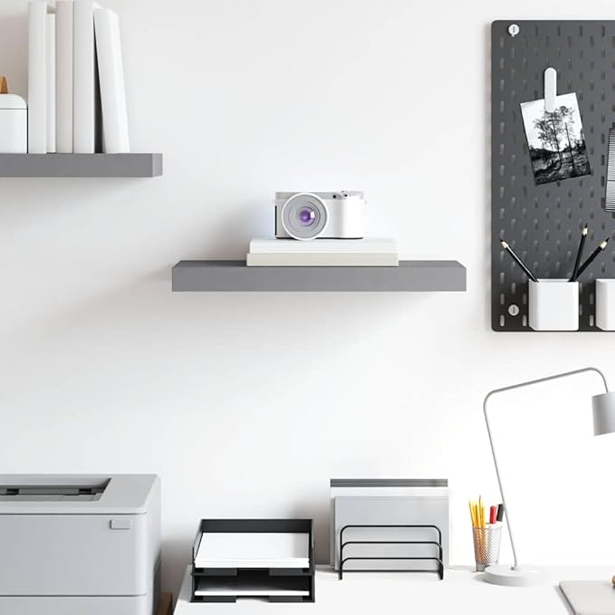 Grey Honeycomb MDF Metal Floating Wall Shelf 19.7 x 9.1 x 1.5 in, Modern Matte Finish for Display and Storage, Supports 15.4 lbs, Easy Installation with Mounting Hardware