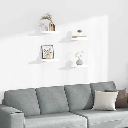 Set of 4 Floating Wall Shelves High Gloss White Honeycomb MDF Metal Modern Aesthetic Storage Display