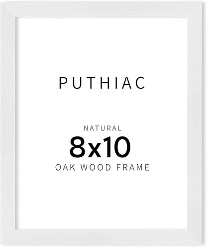 puthiac Picture Frame, White 8x10, Natural Solid Wood, 1 Pack