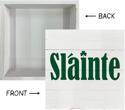 Simply Said, Slainte Wood Sign Plaque, Wooden Box Sign Desk Decor, White Wood Box Signs for Home Decor, Irish Decor, Farmhouse Decor for Shelf, Tabletop Decorations for St. Patrick's Day