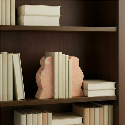 Creative Co-Op Decorative Travertine Wave Bookends, Blush