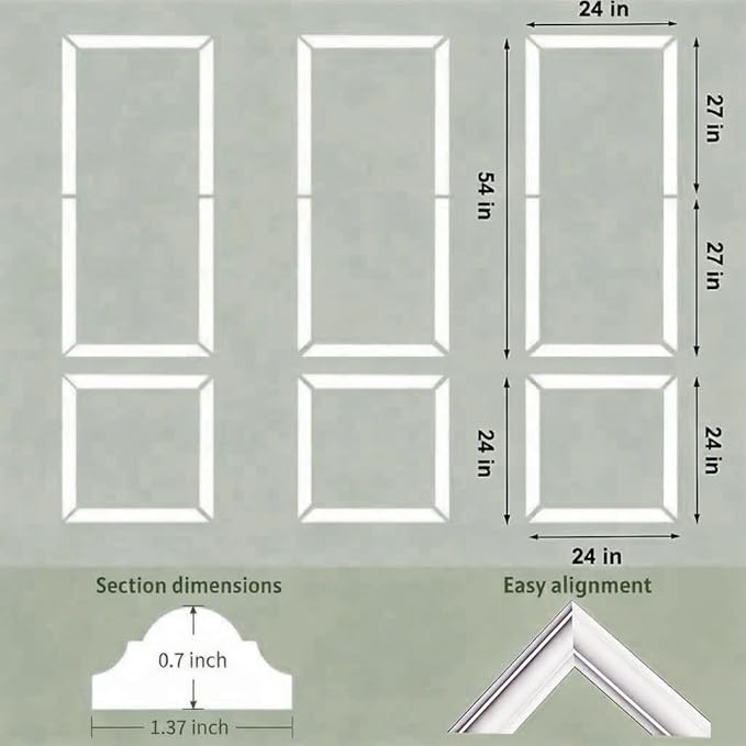 6 Frame Peel and Stick Wall Molding Kit, Wainscoting Panels kit for Walls, PreCut Wall molding 54x24 Inch, Easy Install Wall Wainscoting & Picture Frame Molding for Living Room, Bedroom, Home Decor