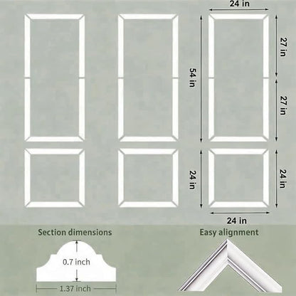 6 Frame Peel and Stick Wall Molding Kit, Wainscoting Panels kit for Walls, PreCut Wall molding 54x24 Inch, Easy Install Wall Wainscoting & Picture Frame Molding for Living Room, Bedroom, Home Decor