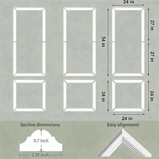 6 Frame Peel and Stick Wall Molding Kit, Wainscoting Panels kit for Walls, PreCut Wall molding 54x24 Inch, Easy Install Wall Wainscoting & Picture Frame Molding for Living Room, Bedroom, Home Decor