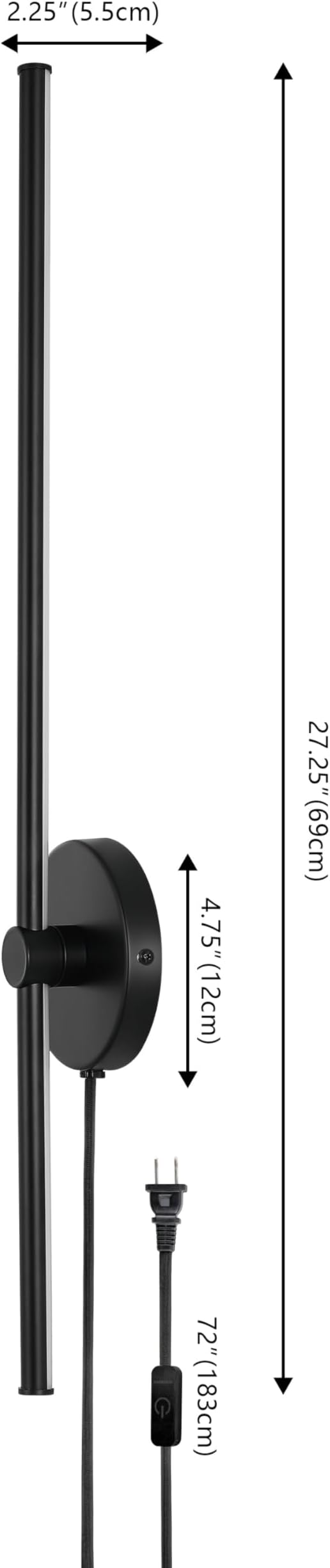 JONATHAN Y 27.25" Black Modern Integrated LED Wall Sconce, Minimalist Plug-in Adjustable Bar Lamp for Bedroom Living Room, Dimmable Iron Metal Wall Light, 3000K JYL7136A