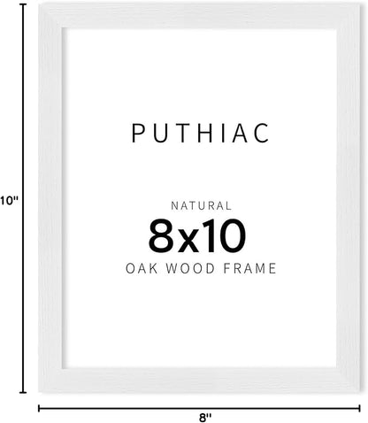 puthiac Picture Frame, White 8x10, Natural Solid Wood, 1 Pack