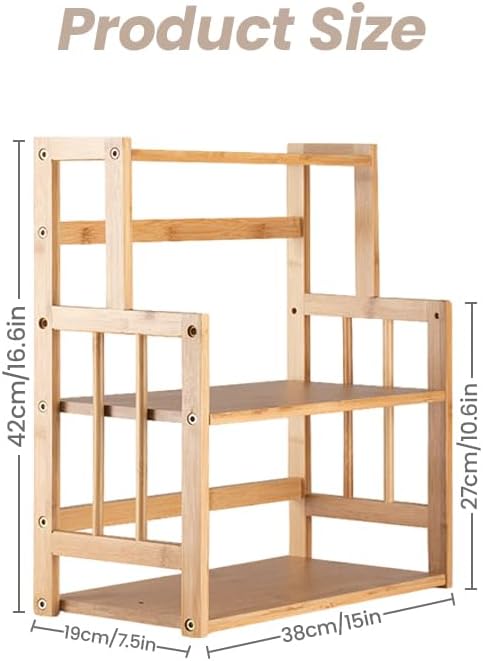 HYNAWIN Bamboo Spice Rack 3-Tier Kitchen Countertop Organizer, Adjustable Shelf Pantry Storage Stand for Herbs, Jars, and Bottles