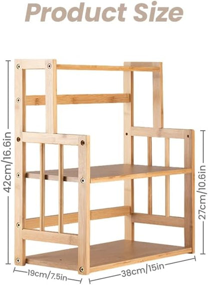 HYNAWIN Bamboo Spice Rack 3-Tier Kitchen Countertop Organizer, Adjustable Shelf Pantry Storage Stand for Herbs, Jars, and Bottles