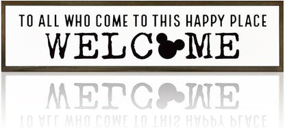 Disney, Disney Addict, Welcome Sign, Wall Table Shelf Decoration, Home Decor for Front Door, Porch Hanging Signs Decor for Indoor Outdoor, Hanging Framed Wood Sign, To All Who Come To This Happy Place 08