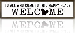 Disney, Disney Addict, Welcome Sign, Wall Table Shelf Decoration, Home Decor for Front Door, Porch Hanging Signs Decor for Indoor Outdoor, Hanging Framed Wood Sign, To All Who Come To This Happy Place 08