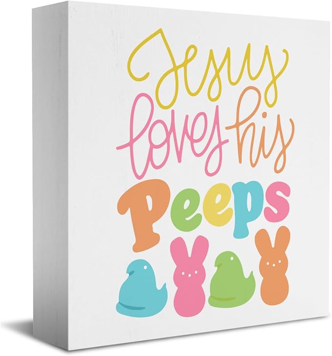 Religious Easter Decorations Easter Table Decor Peeps Decorations Jesus ter Decorations Easter Table Decor Wooden Box Sign for Home Office Bedroom Living Room Desk Shelves