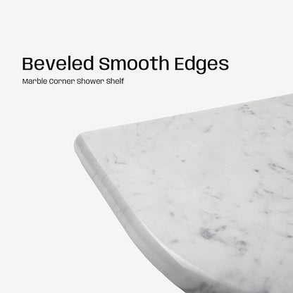 Marble Corner Shower Shelf, 9 Inch Big Carrara White Marble Corner Shelf for Bathroom Shower Decor, Wall Mounted, Polished, 1 Pcs