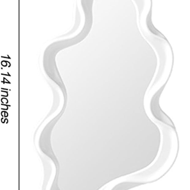 Mokoze Asymmetrical Wall-Mounted Mirror, Creative Unique Decorative Mirrors, Funky Wavy Mirror 16.14"x9.84" Irregular Border White Mirror for Bathroom Living Room Decoration