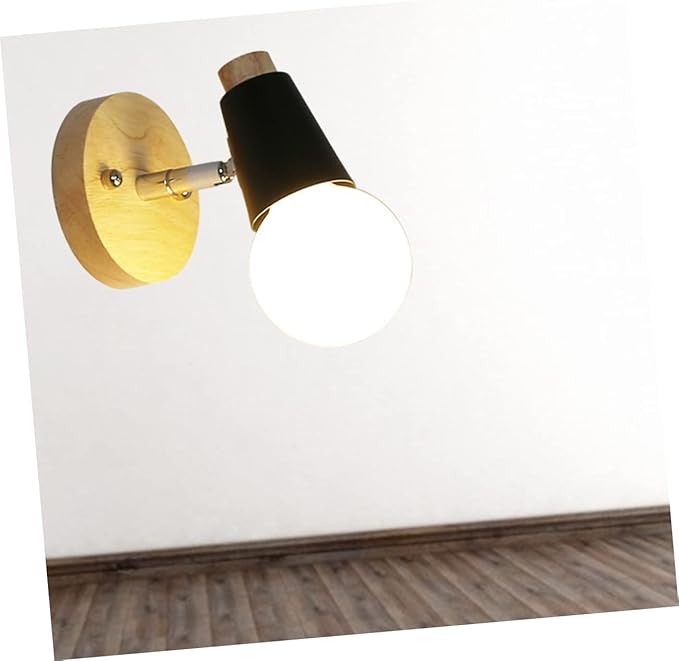 Minimalist Solid Wood Wall Lamp Sconce for Living Room Bedroom Hallway Nordic -Saving Design Black No Bulb Included