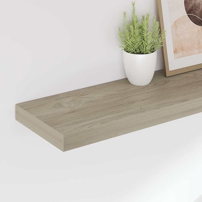 Floating Wall Shelf Set of 2 Oak Honeycomb MDF with Metal Brackets, 31.5 x 9.3 x 1.5 Inches, Modern Display Shelves for Home Office Decor, Invisible Mounting, Durable Storage