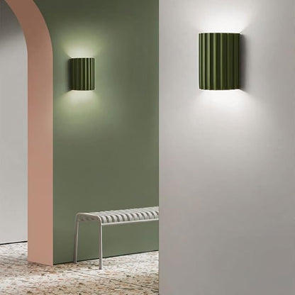 WDDJP Modern Terracotta Ribbed Up Down Wall Sconce Fluted Cylinder Minimalist Indoor Wall Mounted Light Fixture for Bedroom Living Room Hallway(Green)