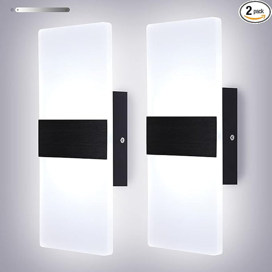Lightess Modern Wall Sconces Set of Two Indoor LED Wall Mounted Lamp Hardwired Wall Lamp 12W for Bedroom Living Room Hallway, Cool White