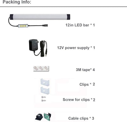 Dimmable Under Cabinet Lighting, RGB LED Light Bar, Inline Control Lamp, Multicolor Under Counter Lights for Desk, Room, Cupboard, Hallway, Shelf, Closet (12 Inch)