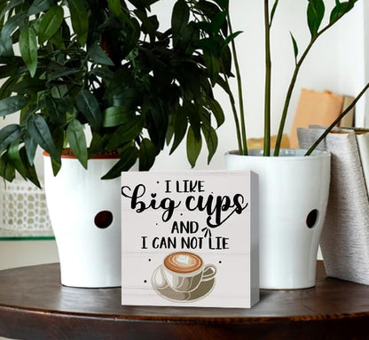 Funny Coffee Decor, Coffee Table Decor, Coffee Sign Decor, Wood Box Sign Block Coffee Table Decorations for Coffee Bar Home Office Shelf Decor 5 x 5 Inch, White