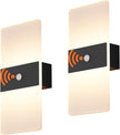 Wireless Motion Sensor Indoor Wall Sconces Set of 2, Morden Battery Acrylic LED Wall Lantern, Cordless Decorative Wall Lamps for Porch Patio Hallway Bedroom Living Room(Black)