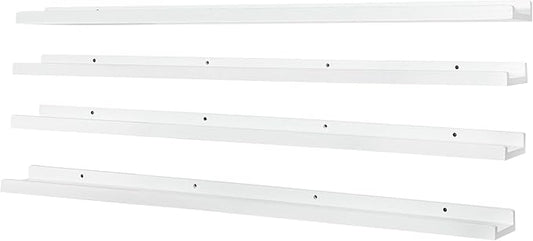 PHOENANCEE Long Floating Shelves for Wall 47 Inch,Real Wood Picture Ledge with Lip Set of 4,Photo Frame Storage Display for Living Room Nursery Bedroom Bathroom Kitchen Home Office Decor (White)