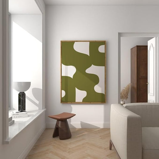 Nationcog Mid-Century Olive Green Beige Minimalist Art, Modern Wall Decor, Trendy Light Tones Easter Gift Home Accent Design (Unframed) (20x30)
