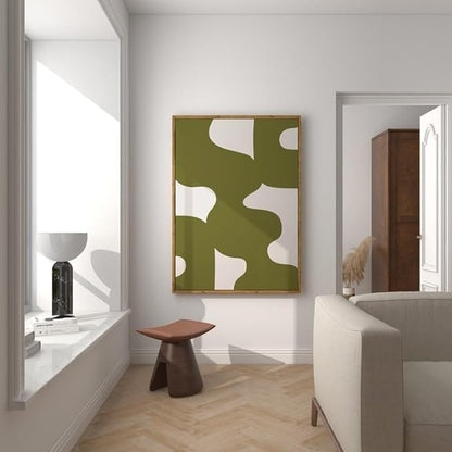 Nationcog Mid-Century Olive Green Beige Minimalist Art, Modern Wall Decor, Trendy Light Tones Easter Gift Home Accent Design (Unframed) (16x24)