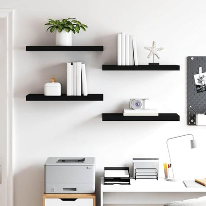 Wall Shelf Set of 4 Black Honeycomb MDF Metal Medium Floating Shelves for Home Storage and Display